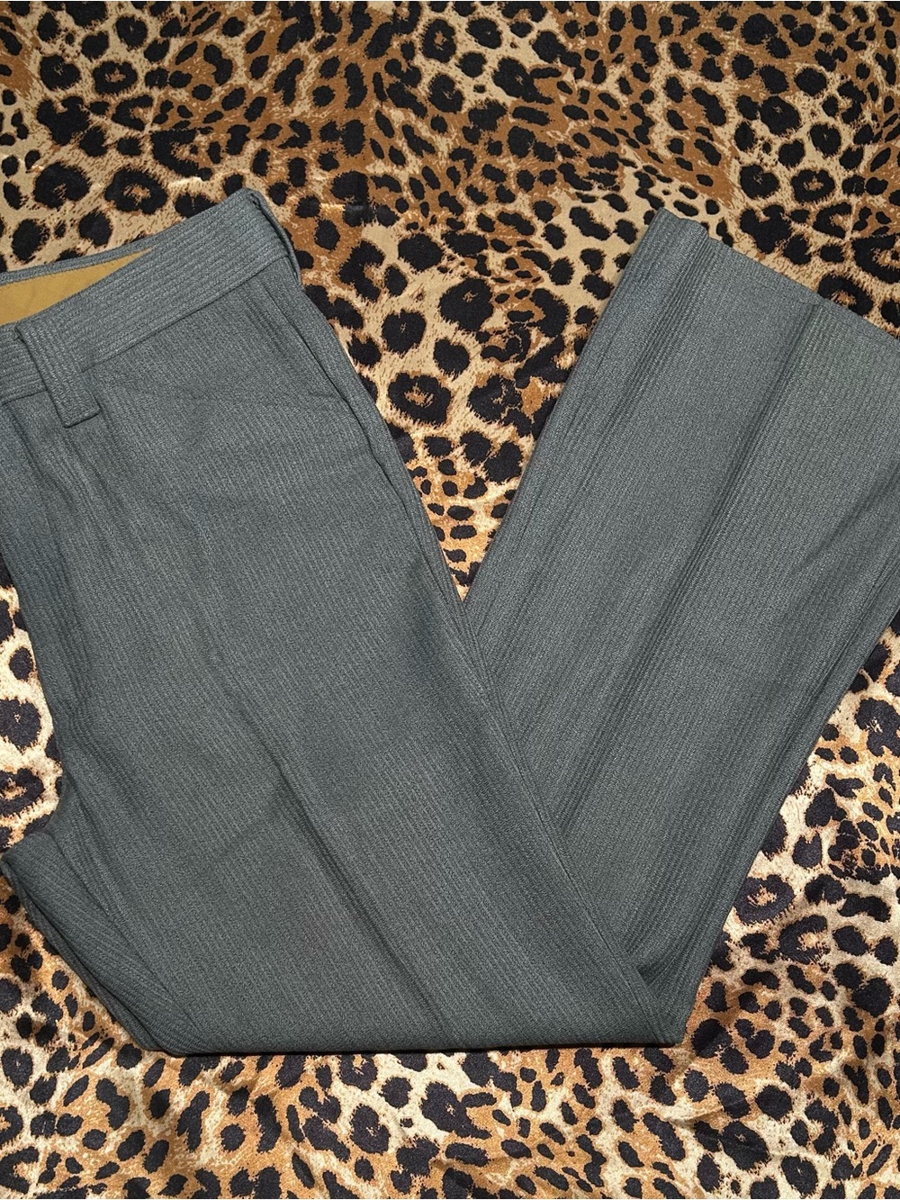 Vintage 70s Farah Grey Ribbed Knit Flare Slacks Trousers